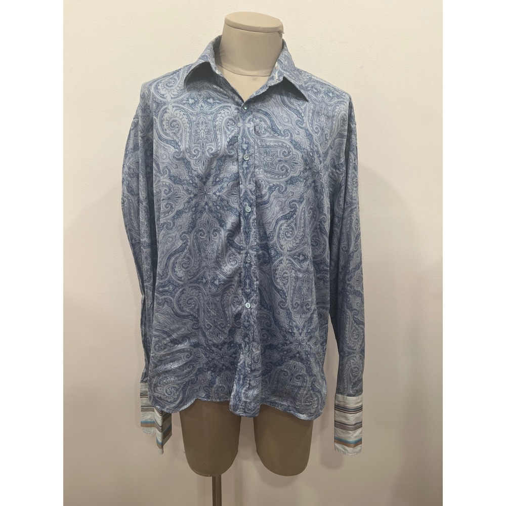 Ted Baker Shirt Men's 7 US 3XXXL Oaky Blue Paisley Print Collared Button Front